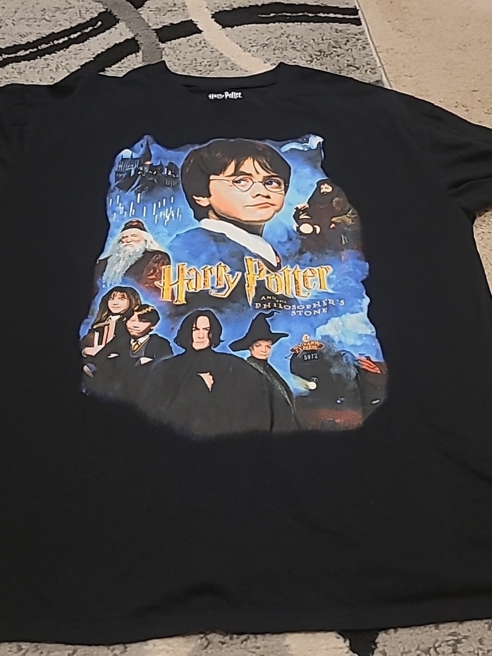 Warner Bros. Harry Potter Mens Black Graphic Tee with Blue & Gold Print XL READ!